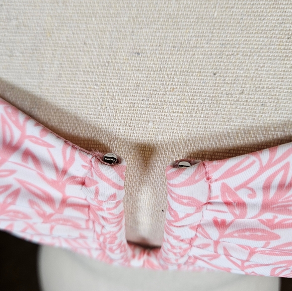 Onia Genevieve Bikini Top, White/Pink Micro Leaves, Small - Picture 3 of 16